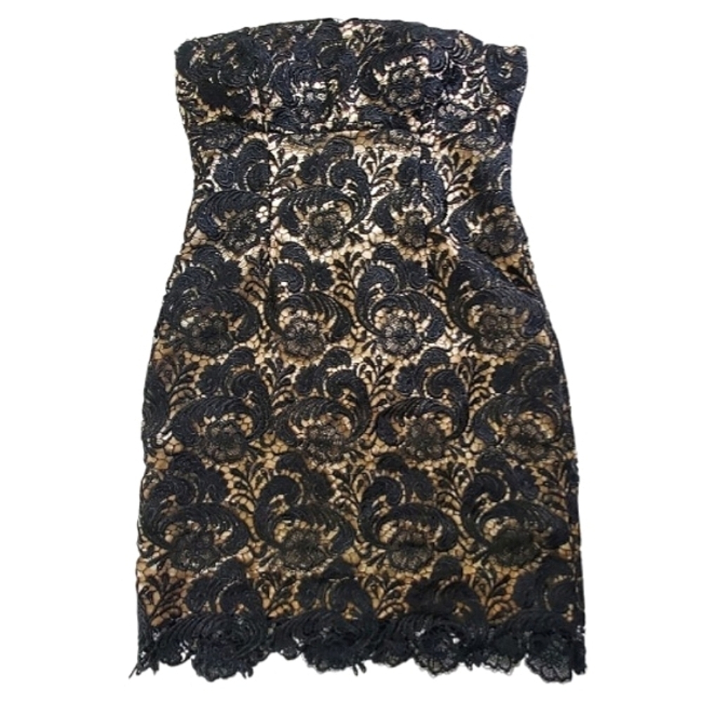7357 * Forever 21 Lace Overlay Strapless Mini Dress Black Cream Size S